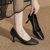 French High Heels Elegant Soft Leather Shoes Thin Heels That Don't Tire Your Feet Single Shoes with Shallow Square Toes All-match Commuter Shoes