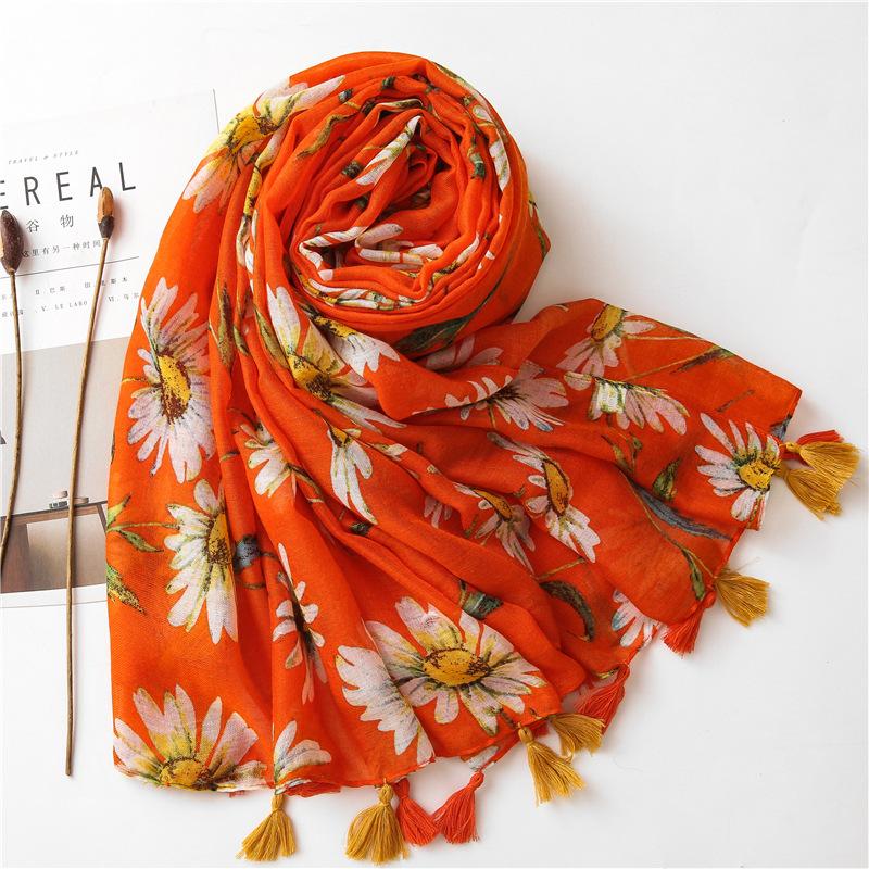 Fashion Luxury Women Viscose Scarf Ventilate Designer Shawl Cotton Linen Tassel Pashmina Muslim Hijab Wrap Floral