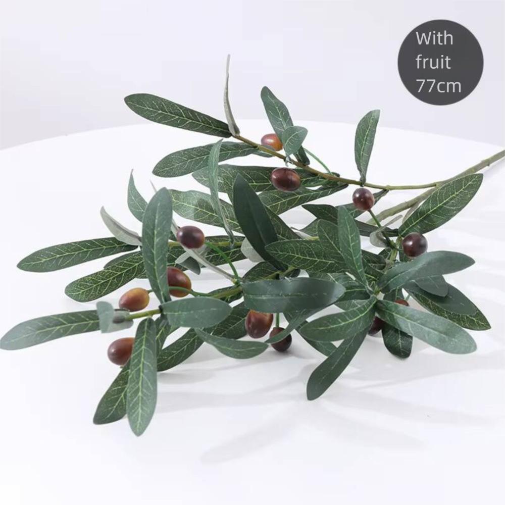 Artificial Olive Branch with Fruits, Realistic Greenery Leaves for Photography Props, Wedding Home Table Decor, Centerpiece Back