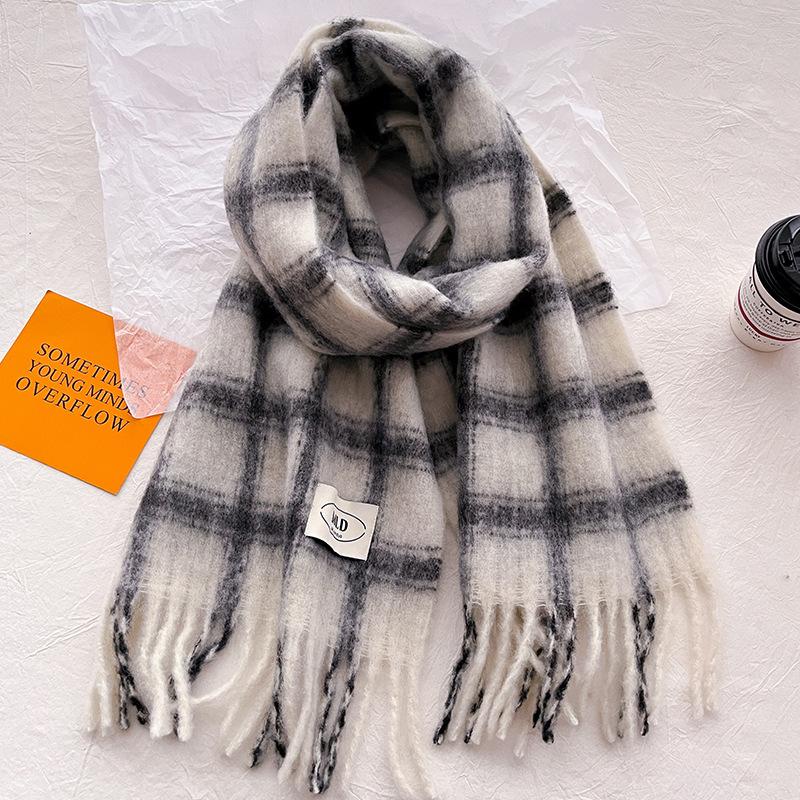 Women's Wool Plaid Scarf Winter Thickened Versatile Shawl Plush Scarf