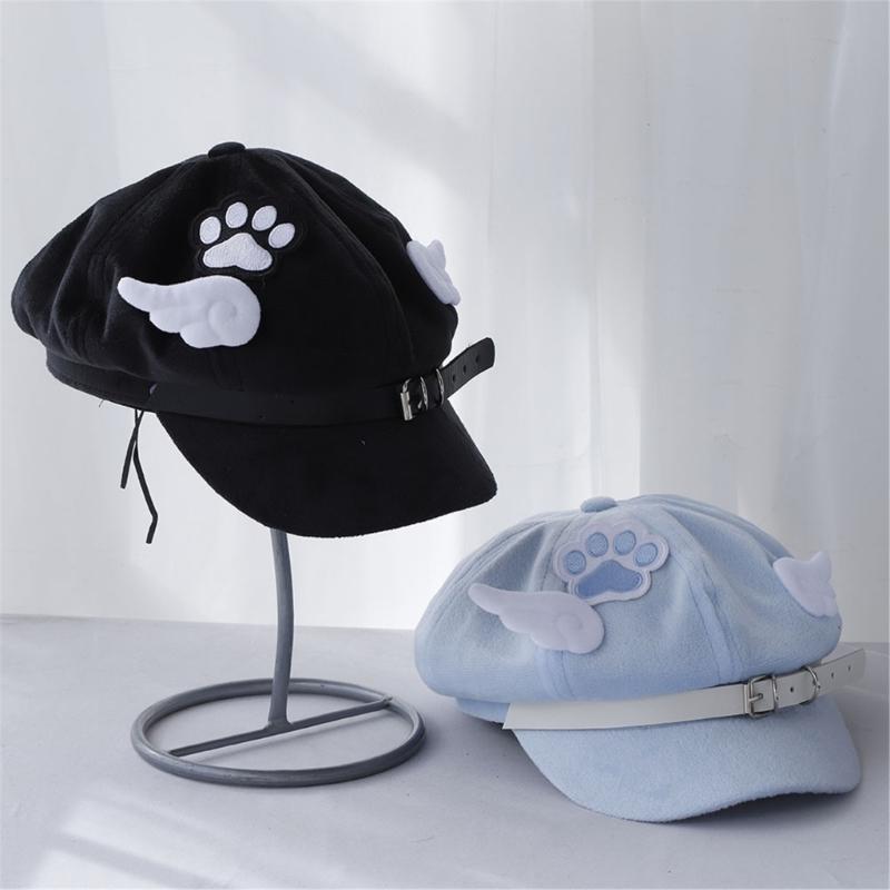 Trendy Wing Embellished Beret Hat Unique Wing Beret Hat Large Border Hat for Casual Outings or Art Exhibitions