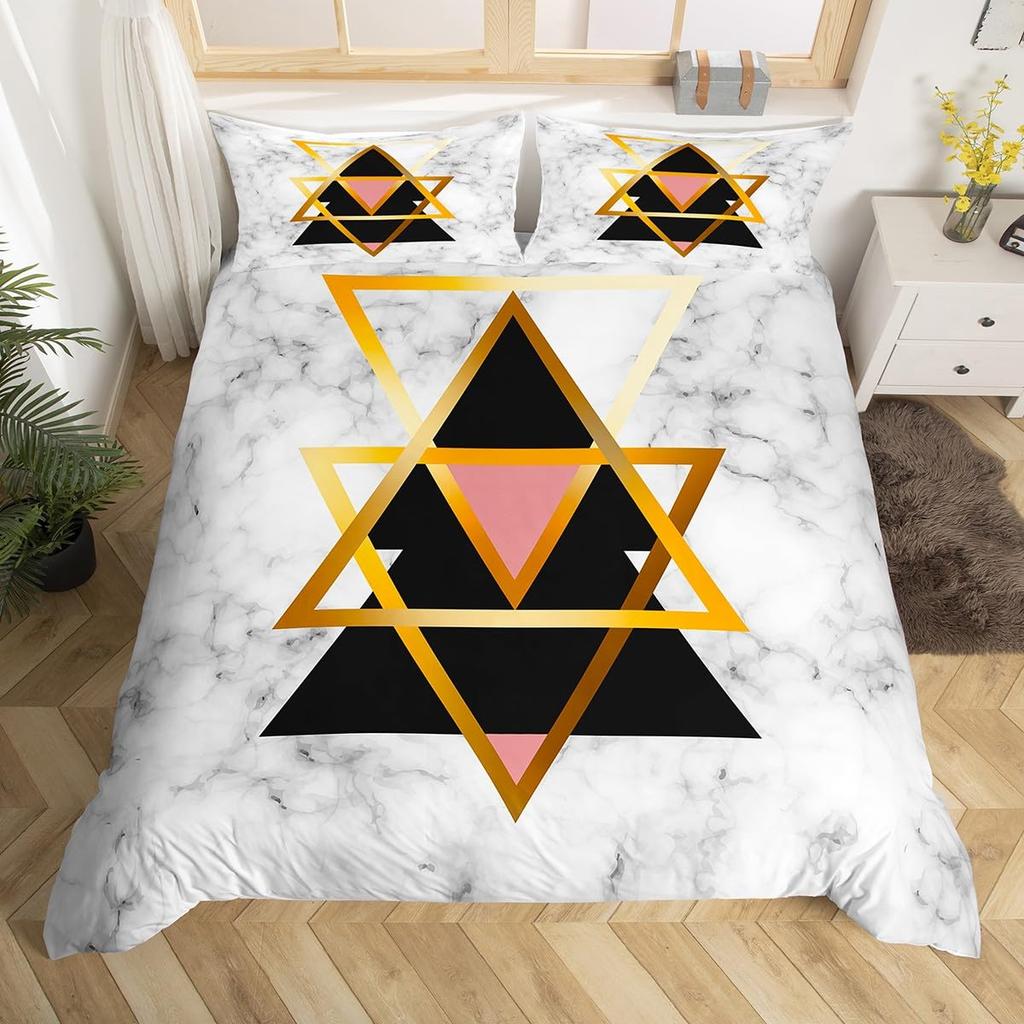 Triangles Duvet Cover For Teens Adults Lightweight Quilt Cover With 2 Pillowcase Colorful Abstract Geometric Pattern Bedding Set