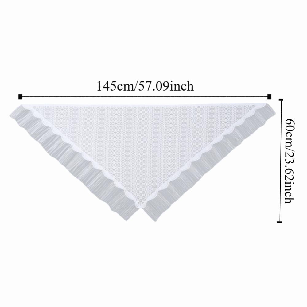 Fashion Polyester Lace Hollow Scarf Pure Color Transparent Tassel Triangle Shawl White Embroidery Mesh Scarves Church