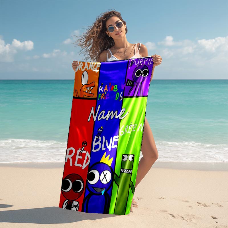 Personalized customized proof beach towel with Rainbow Friends pattern - soft, absorbent,quick-drying,perfect swimming,camping&bathing