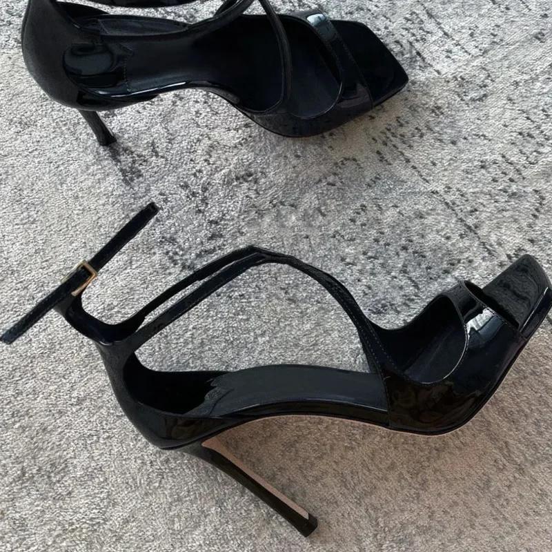 Fashion Luxury Satin Designer Women Pumps Sexy Cross Strap Square Toe Heeled Sandals Elegant Purple Thin High Heels Party Dress Shoes