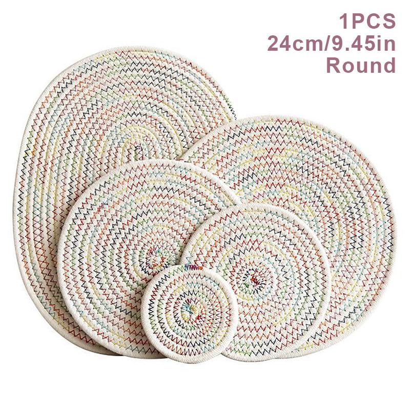 Natural Table Mat Insulation Pad Soft Heat Insulation Japanese Style Non-Slip Cotton Simple Oval Woven Mat Kitchen Supplies