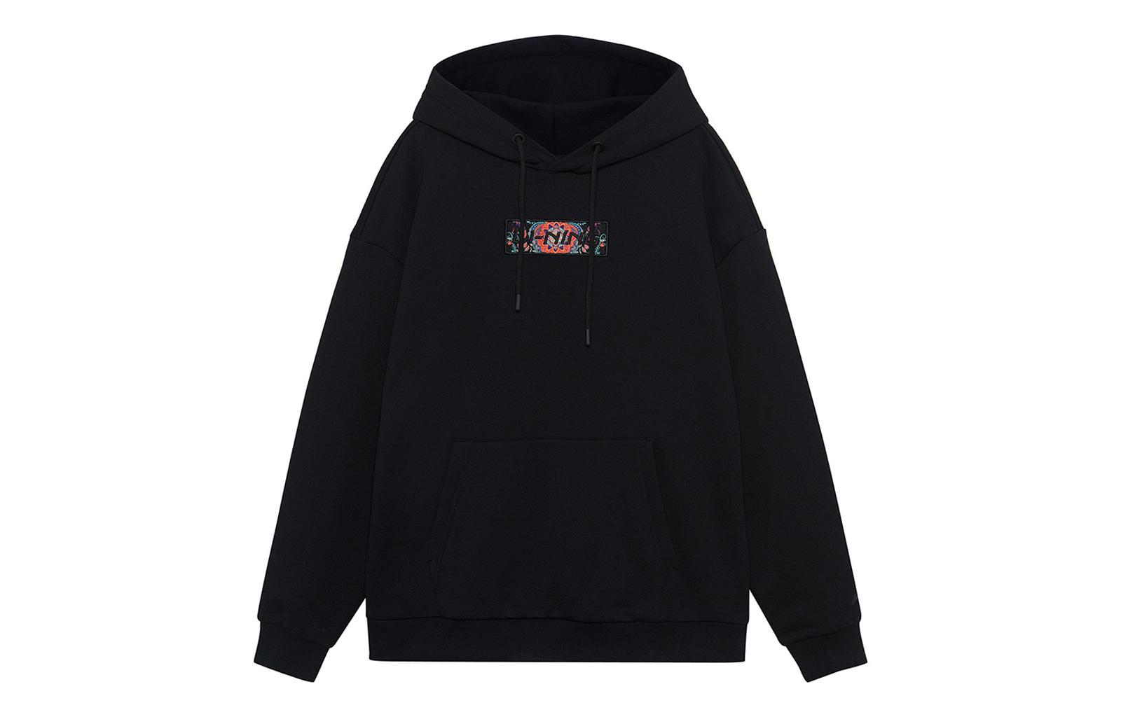 Li Ning Sports Fashion Collection, Embroidery Logo Loose Fit Fleece Lined Thermal Hooded Pullover Sweatshirt Unisex AWDRD42-8 L