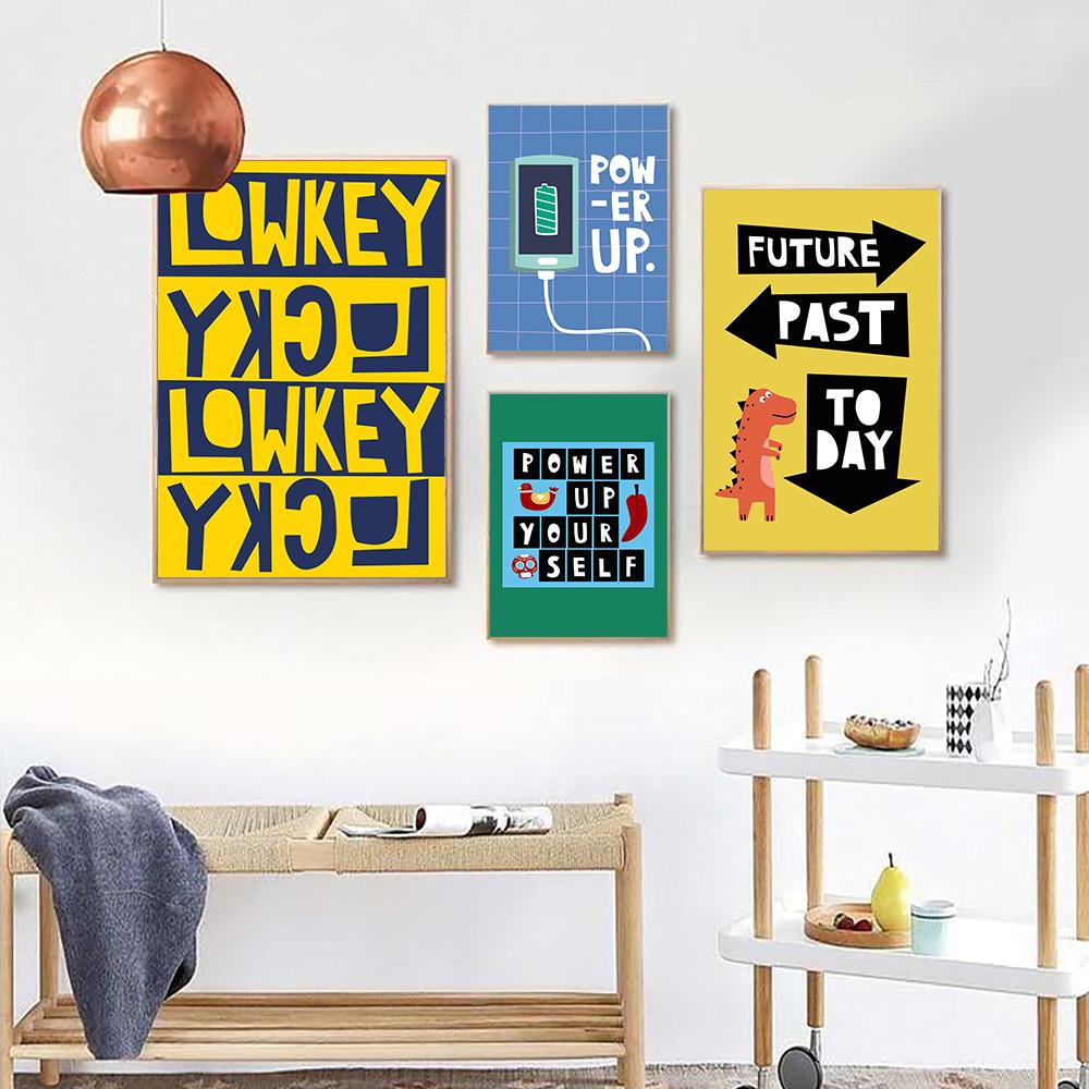 Power Up Yourself Quote Canvas Painting Cartoon Future Letter Lowkey Lucky Poster Wash Your Hands Bathroom Wall Pictures Decor