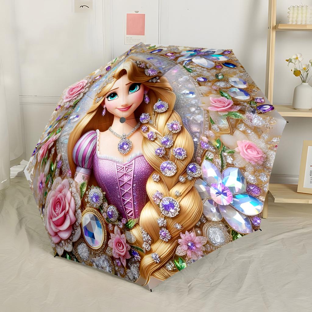 Rapunzel Compact Travel Automatic Umbrella with 8-Rib Lightweight Durable Everyday Carry Umbrella Vibrant Pattern Umbrella