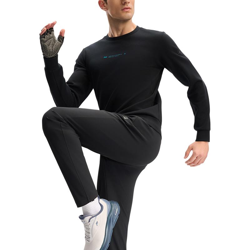 Fila Fitness Round Neck Pullover Long Sleeve Sweatshirt Men Sweatshirt Deep-Black A11M441206F-BK