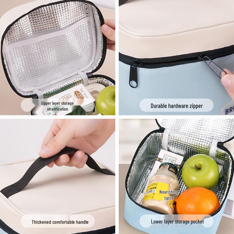 Dopamine Colorblock Insulated Lunch Bag - Square Thermal Bento Bag with Ice Pack, Simple Fashion Design