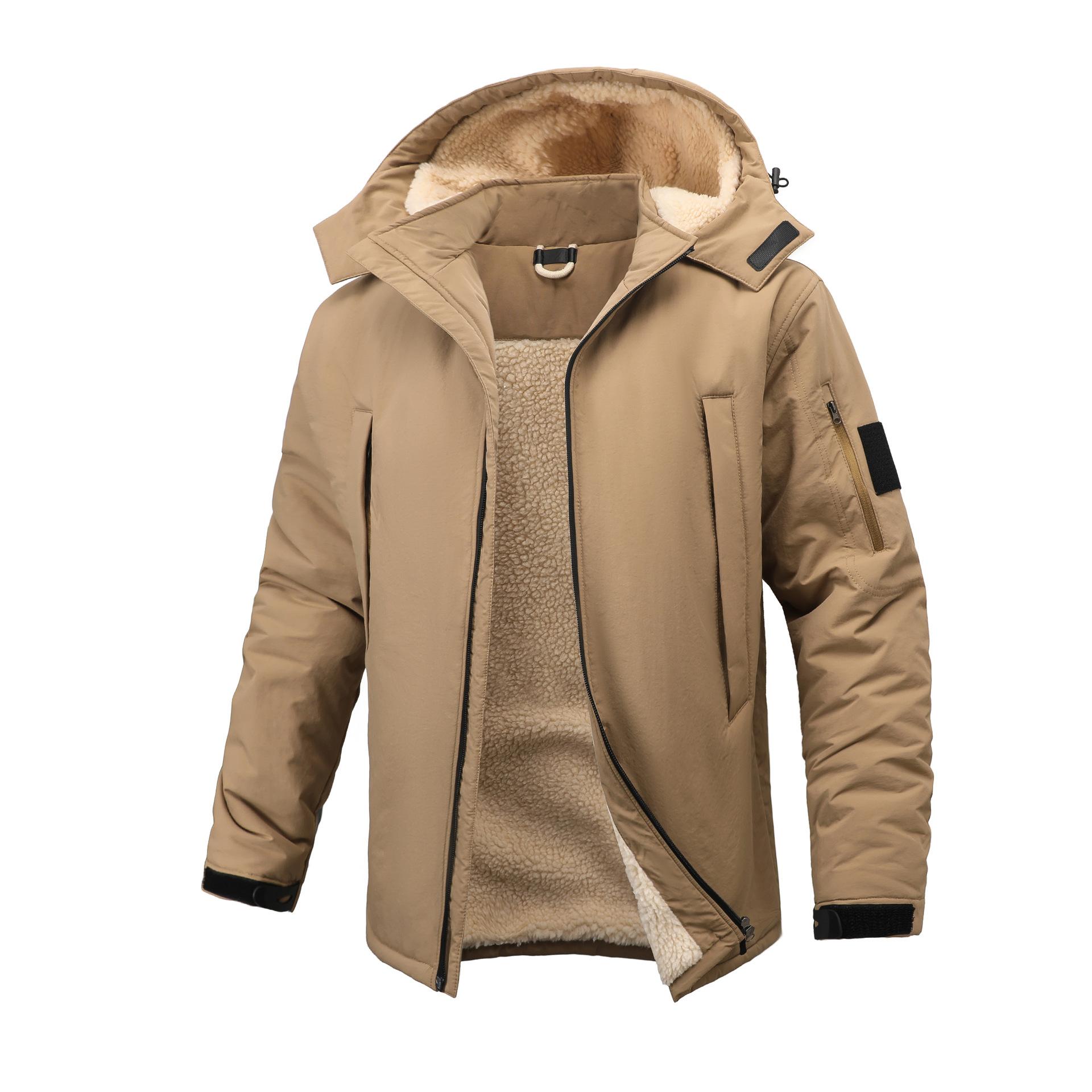 

Плотная и Плюшевая Рабочая Одежда, Зимняя Одежда, Хлопковая Куртка, Холодостойкая и Теплая, Однотонная Хлопковая Куртка с Капюшоном M