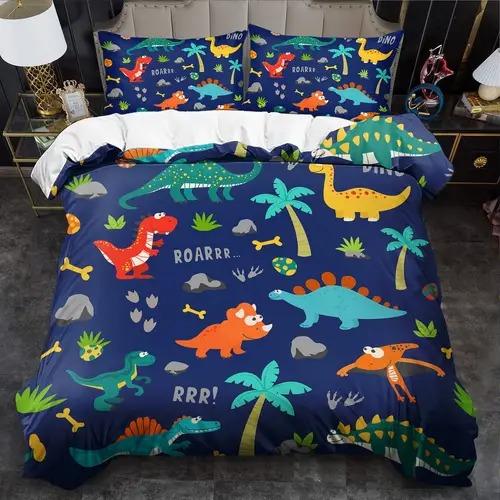Cartoon Dinosaur Duvet Cover Bedding Decoration With Cartoon Dinosaur Pattern Suitable For Children Kids And Adults Warm Soft