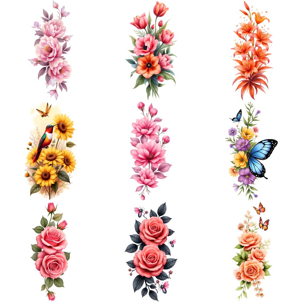 9pcs Temporary Tattoo Butterfly Tattoos Waterproof Long-lasting Body Stickers Floral Tattoos Colorful For Adult Back