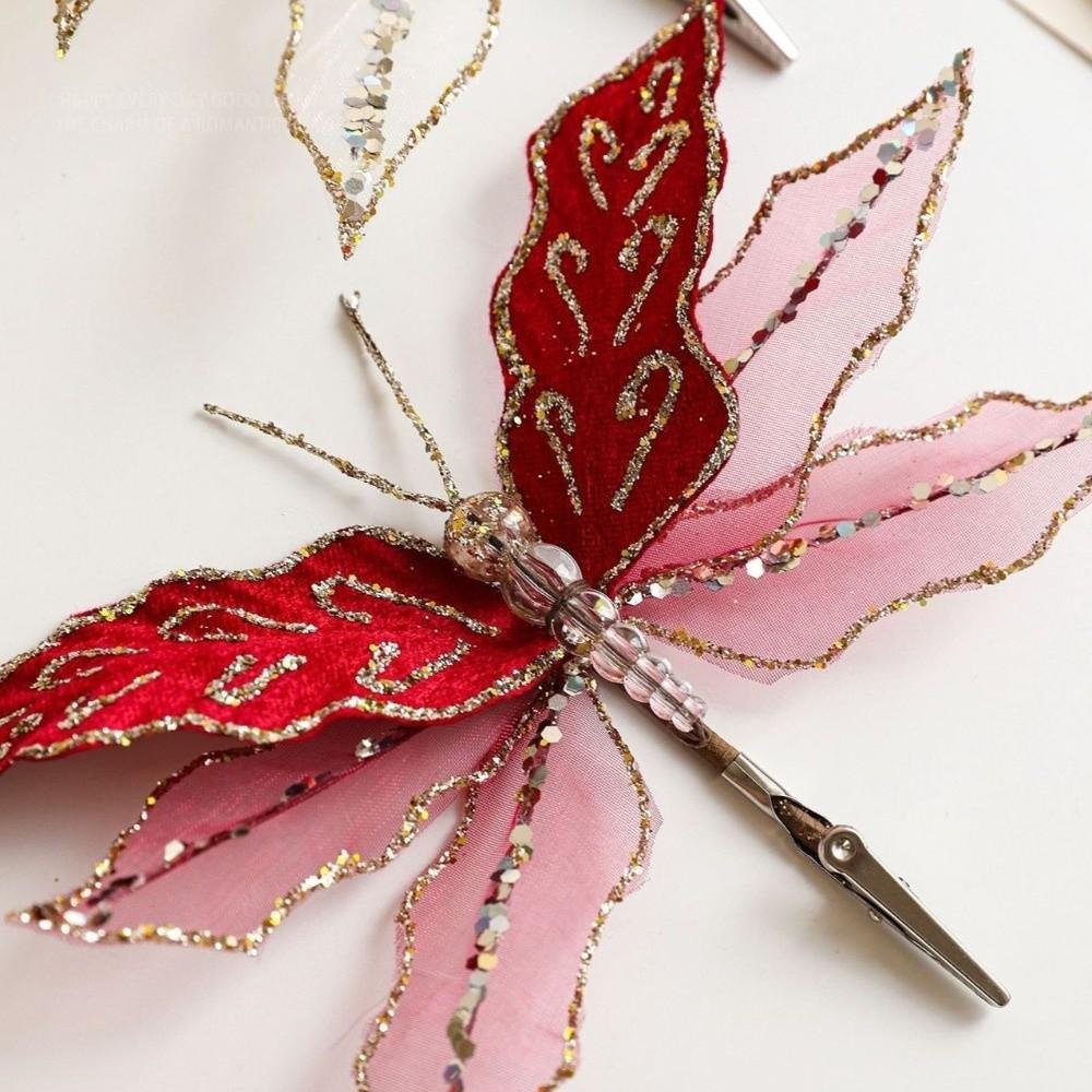 Flocking Christmas Simulation Butterfly Double Sequins with Clip Butterfly Ornament Hanging Artificial