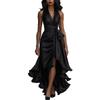 Elegant Satin V-Neck Sleeveless Ruffle Dress for Women