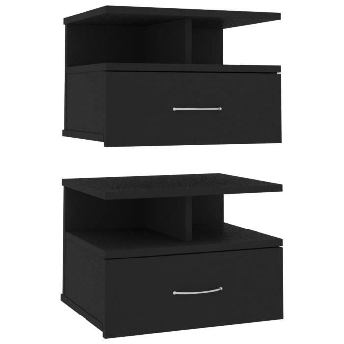VidaXL Tables de chevet flottantes 2 pcs Noir Bois d'ingénierie 800408