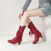 Elegantes Botas de Encaje Quemado con Lazo para Mujer con Cordones Botas de Caballero de Altura Media Botas de Tacón Alto 33-43 Botas de Talla Grande