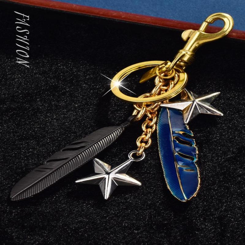 Cute Bag Charm Exquisite Feather Pentagram Keychain Creative  Backpack Pendant Decoration Accessories Gifts