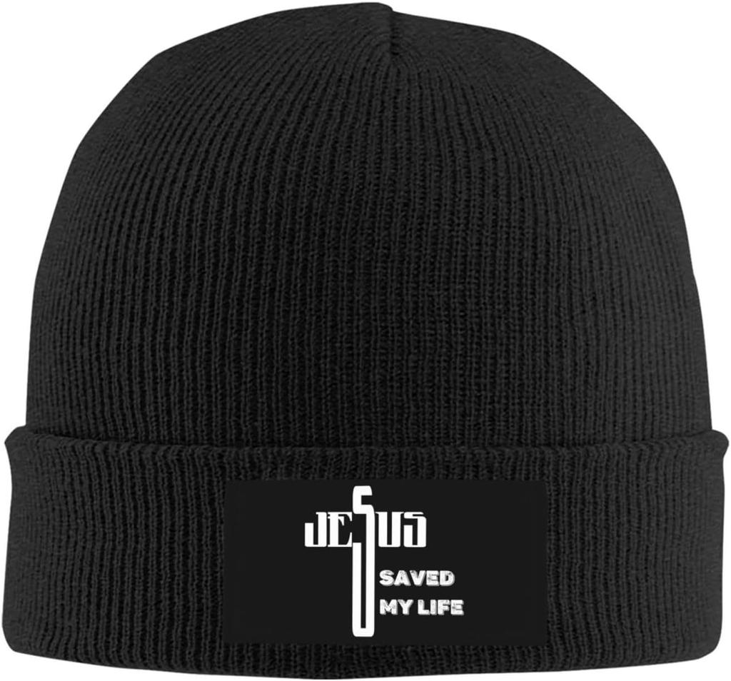 Black Knitted Beanie with Faith Over Fear  Cross Patch Religious Inspirational Winter Warm Skull Cap for Unisex Women