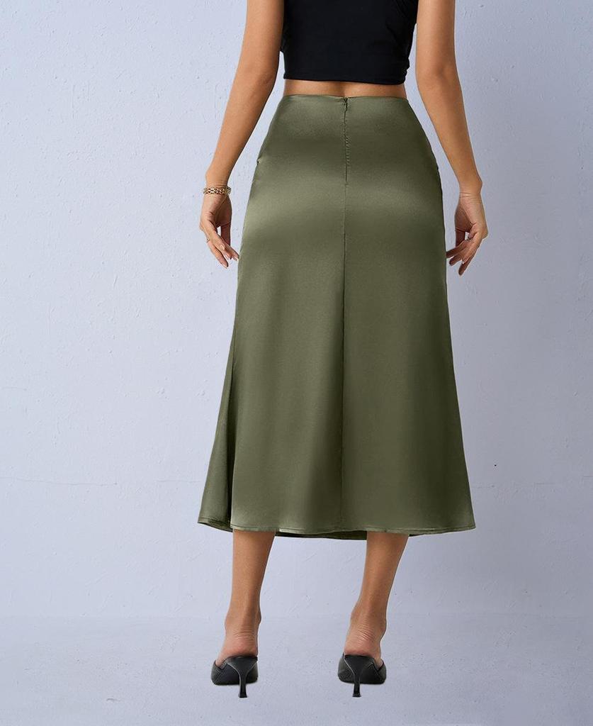 Women's Satin Silk Fishtail Midi Skirt - Autumn Collection