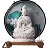 White Ceramic Lotus Guanyin Buddha Statue Incense Burner with Lamp for Home Decor