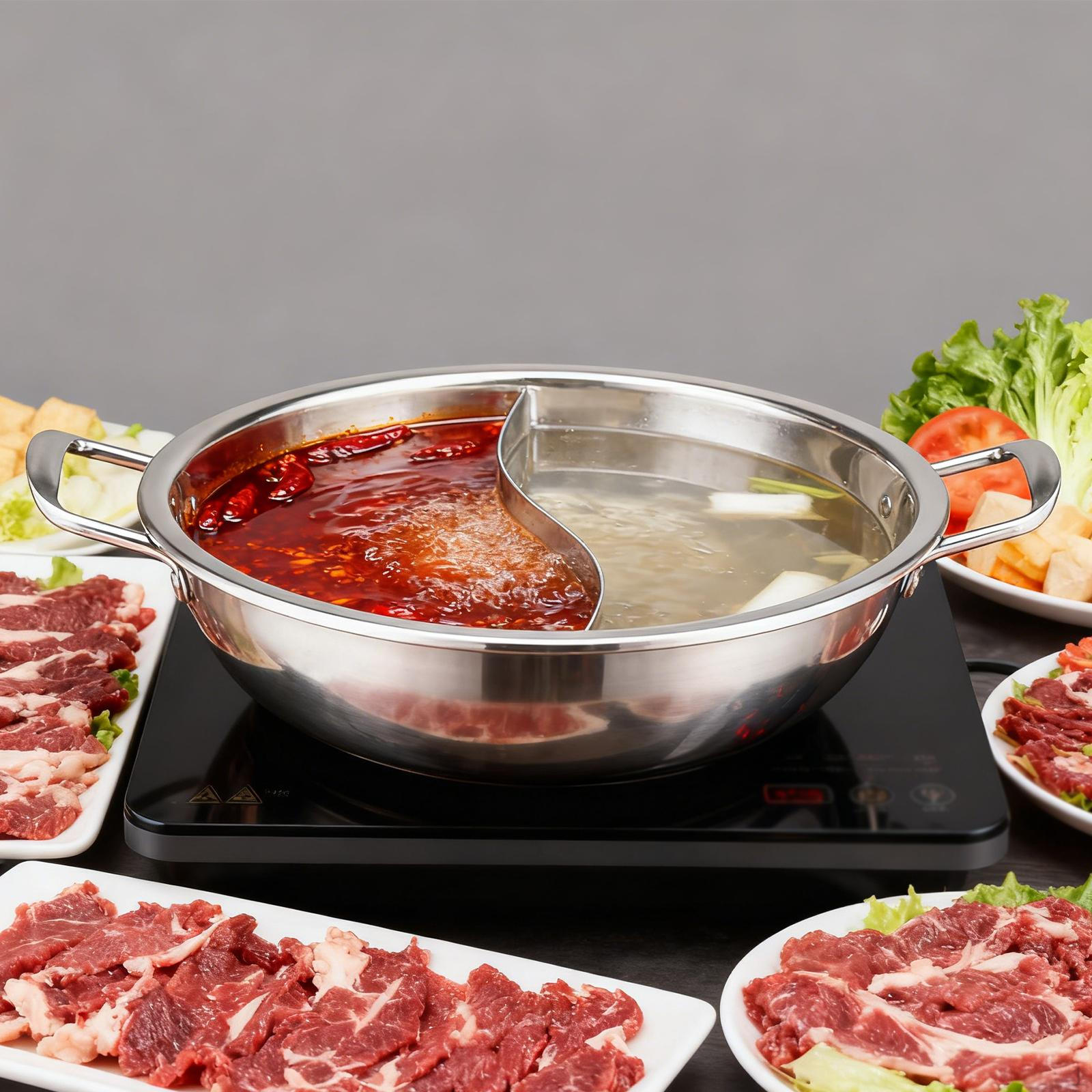 

Chinese Shabu Pot Divided Pot, Double Flavor Hotpot Cookware for Home Household Dorm 28cm