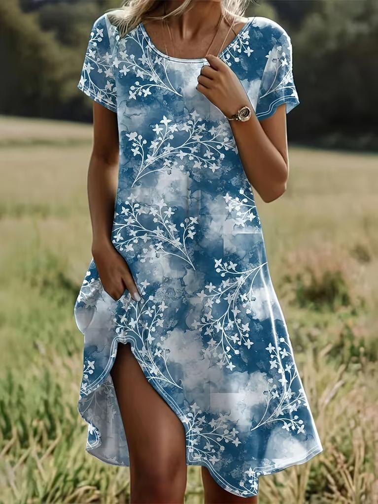 Vacation Short Sleeve T-Shirt Dress Women 3D Print Loose Plus Size Beach Dresses