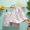 Summer New Korean-Style Floral Suspender Set With Shorts Two-Piece Stylish Summer Outfit For Girls Children'S Clothing For Spring