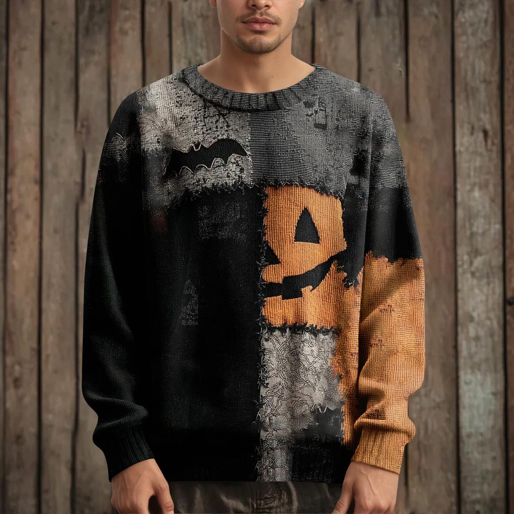 Herre Langermet Pullover Genser Casual Halloween Trykk Strikket Oversized Genser