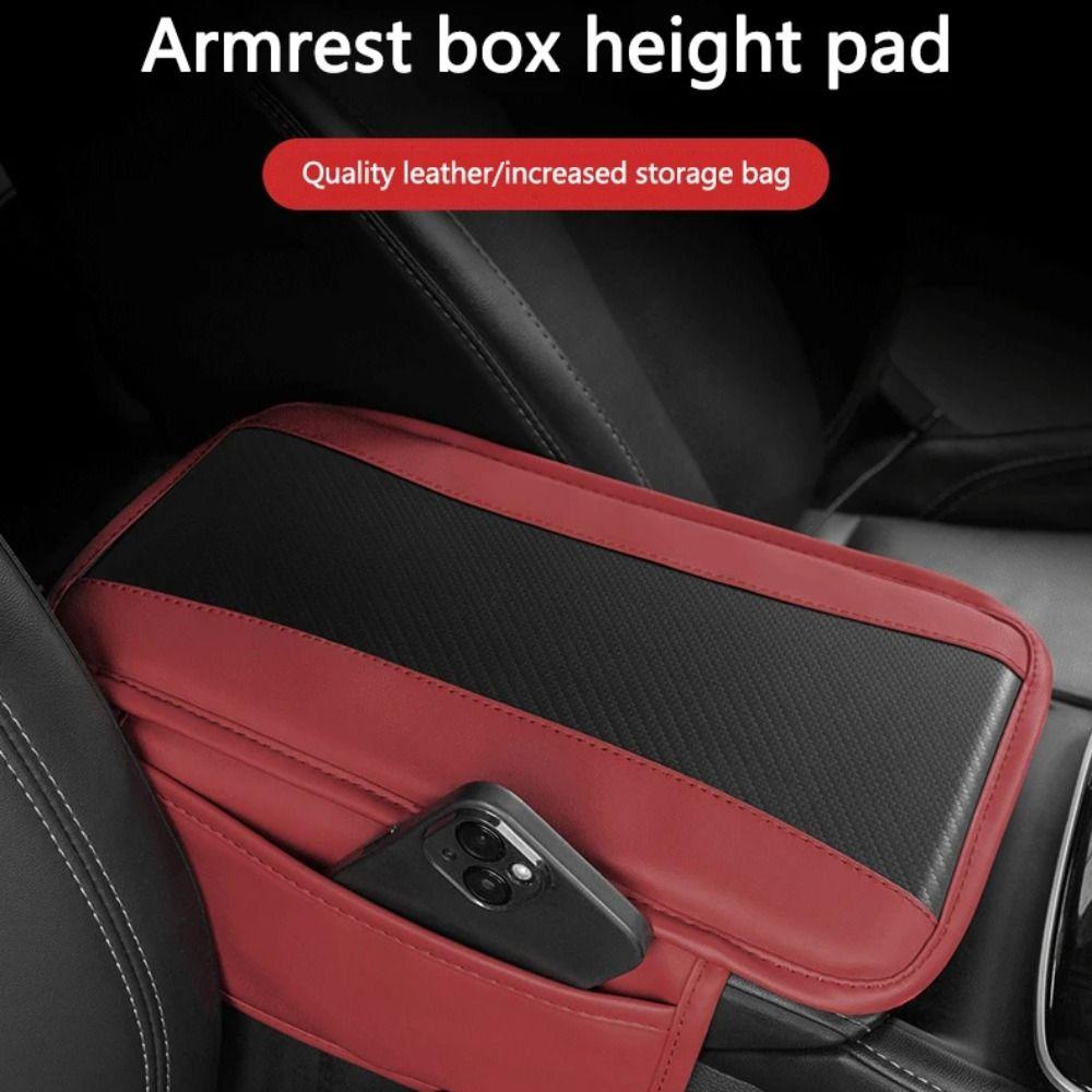 

with 2 Pockets Car Armrest Cover Height Pad Antifouling armrest box storage bag tissue красный