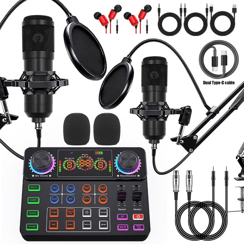Mobile Phone Sound Card Type-C Converter & Microphone Set for English Podcasting & Live Broadcasts - F998