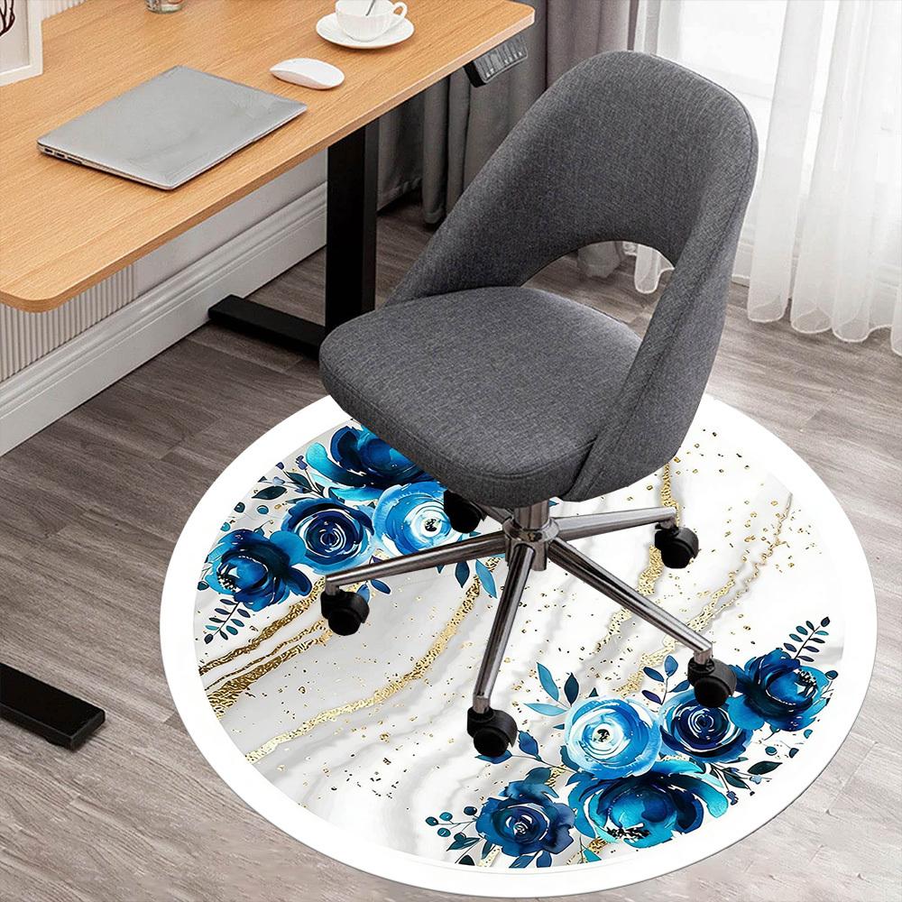 

1pc Blue Flowers Marble Round Chair mat office Area Rug - Non-Slip, Floor Mat for Office, Bedroom, and Indoor Decor p127246 80cm by 80cm