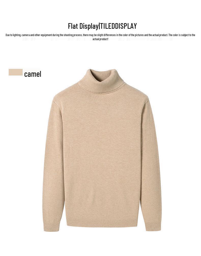 Men's Ribbed Wool High-Neck Sweater with Fleece, Warm Knitted Long Collar for Autumn and Winter