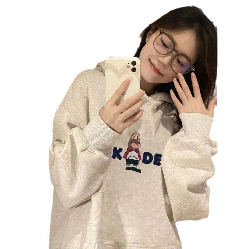 Women's Oversized Fleece-Lined Cotton Hoodie - Hong Kong Style, Autumn/Winter