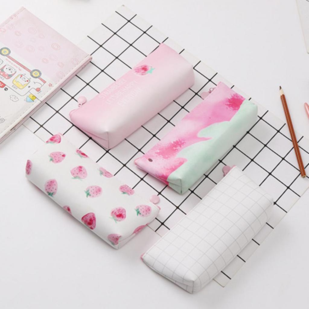Härlig Strawberry Faux Läder Pennfodral Väska Girls Brevpapper Skolmaterial