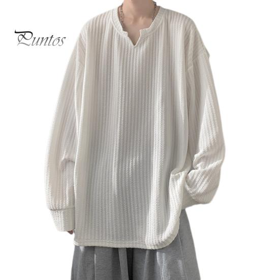 

Весна Осень Мужской Топ V-образный вырез Длинные рукава Оверсайз Однотонный Свободный Средней длины Полосатый Текстурный Пуловер Хип-хоп Уличная Толстовка M белый