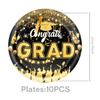 2026 Black & Gold Graduation Party Supplies: Paper Plates, Pull Flags, & Napkins.