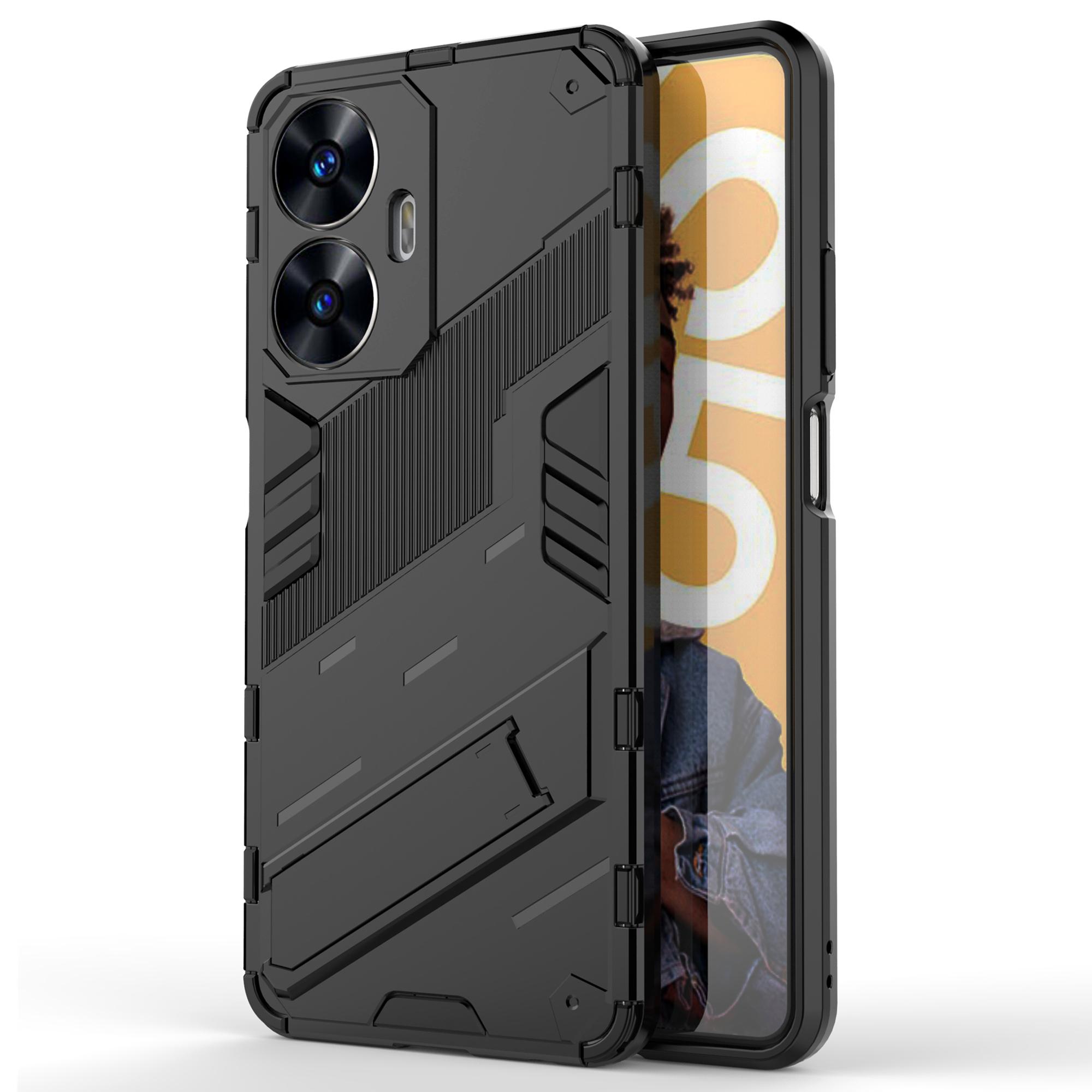 

Для Realme C55 4G Чехол-подставка для телефона Защитный чехол из ПК+ТПУ против царапин Black