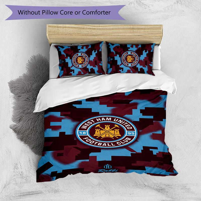 Set Lenzuola Stampato West Ham United Football 3 Pezzi, Comodo Set Copripiumino per Camera da Letto Amico della Pelle