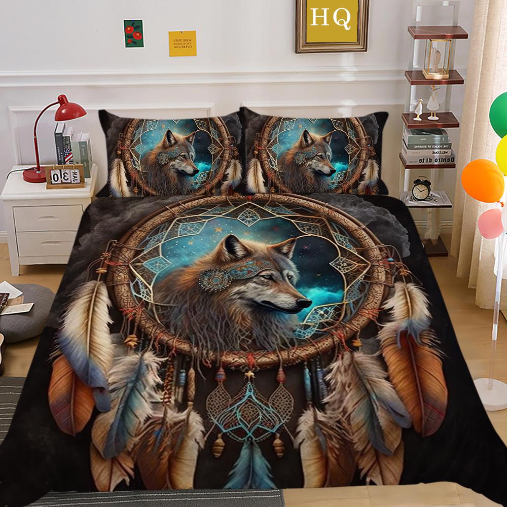 Wolf Printed Home Bedclothes King Size Microfiber Bedding Set Cover Man Soft High Quality Home Textiles