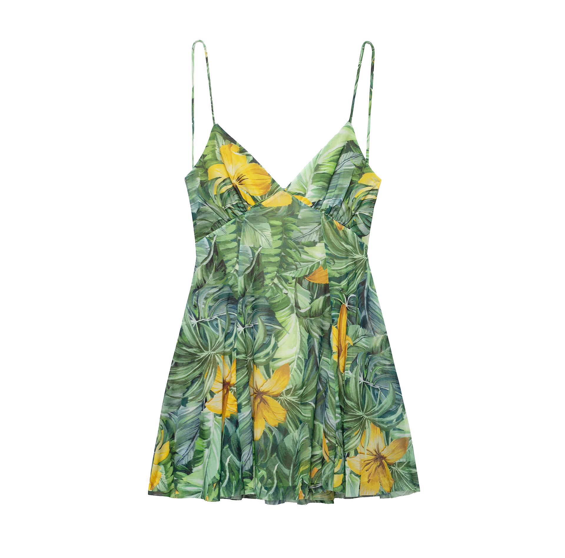 

Летнее женское платье из шелковой сетки с принтом, 2025 S зелёный