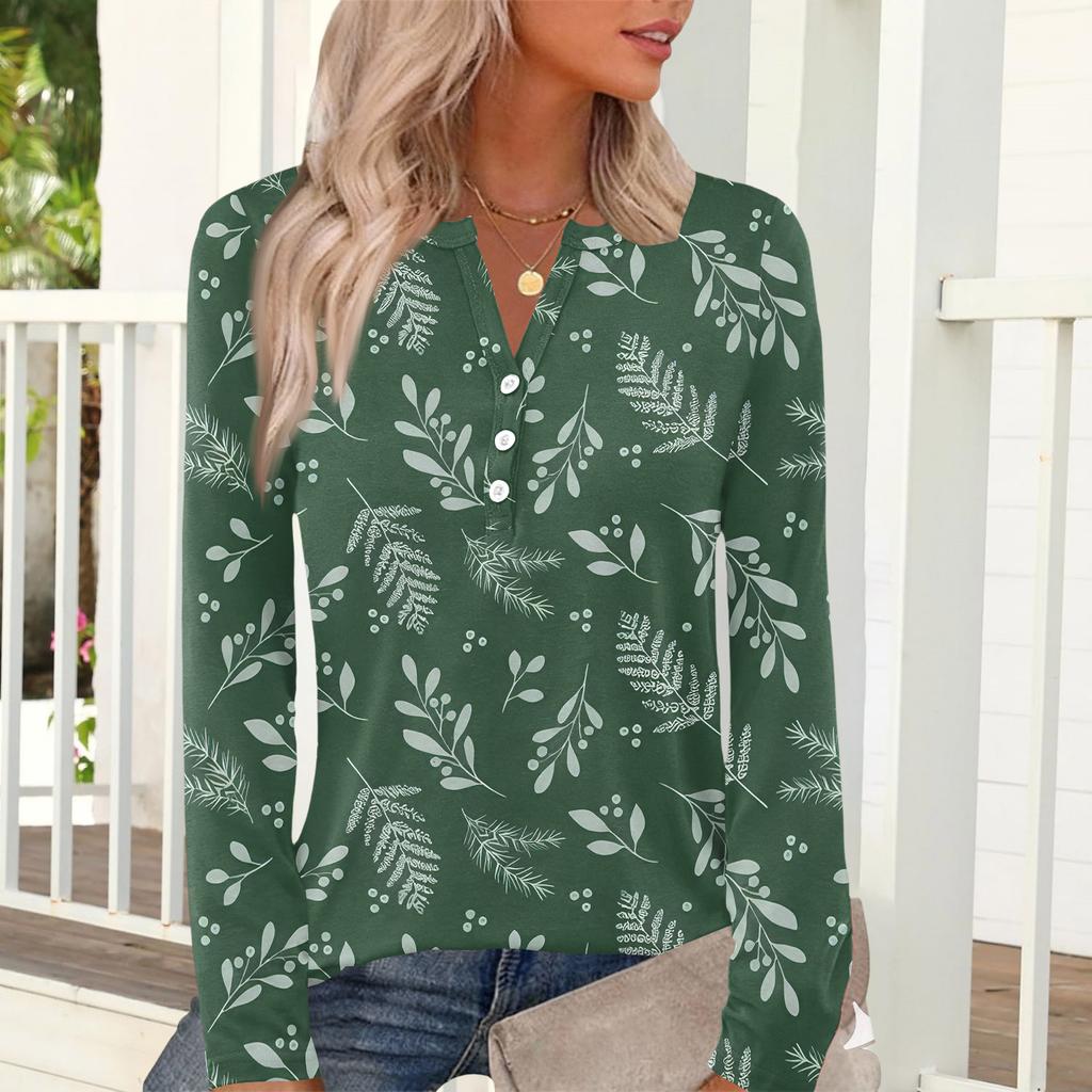 Damen Casual Mode T-Shirt, Vintage Blumendruck, Rundhalsausschnitt, Langarm-Oberteil.