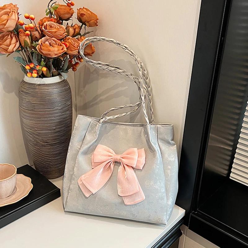 Fachi girl bow-shaped shoulder bag - single-color ballet style handbag - woven strap crossbody bag - handbag - bag