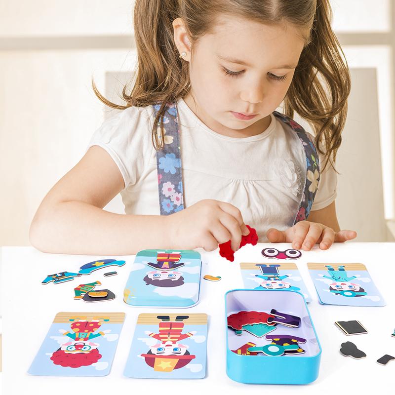 Magnetic 3D Puzzle Children Dress Up Change Facial Expression Game Iron Box Jigsaw Early Education Imagination Toys Girls Gifts