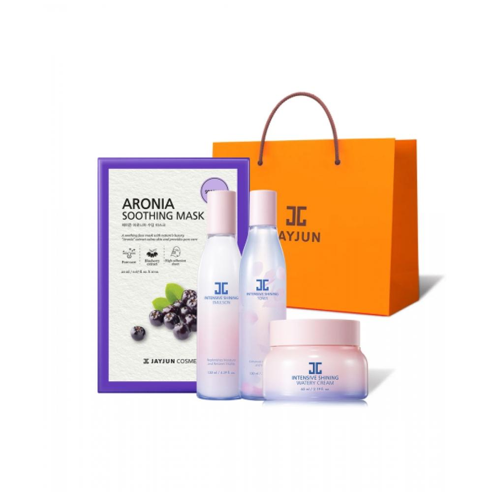 Jayjun Intensive Shining Skincare Set Toner Emulsion Cream +gift Aronia Mask Pack 10 Sheets+shopping Bag none