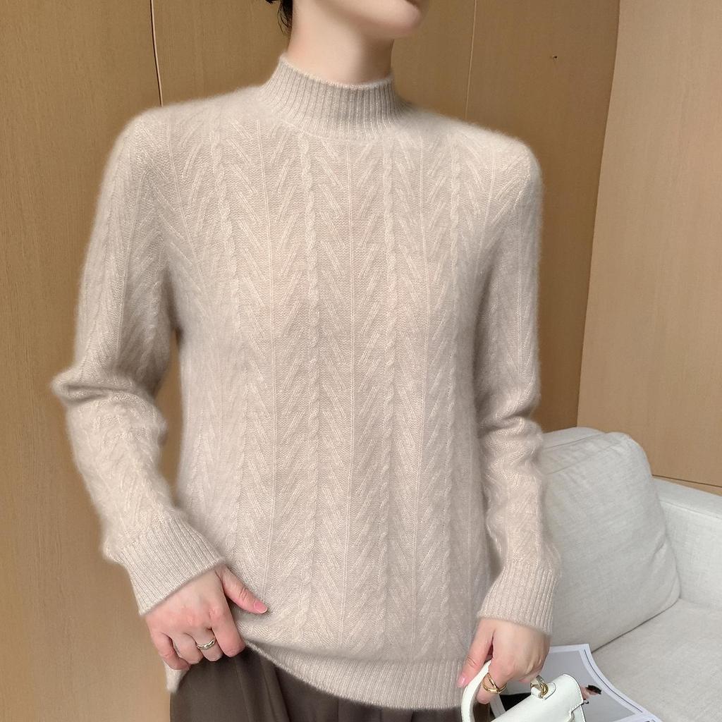 Women's 2025 Autumn/Winter Cashmere Loose Knit Sweater with Half-High Neck