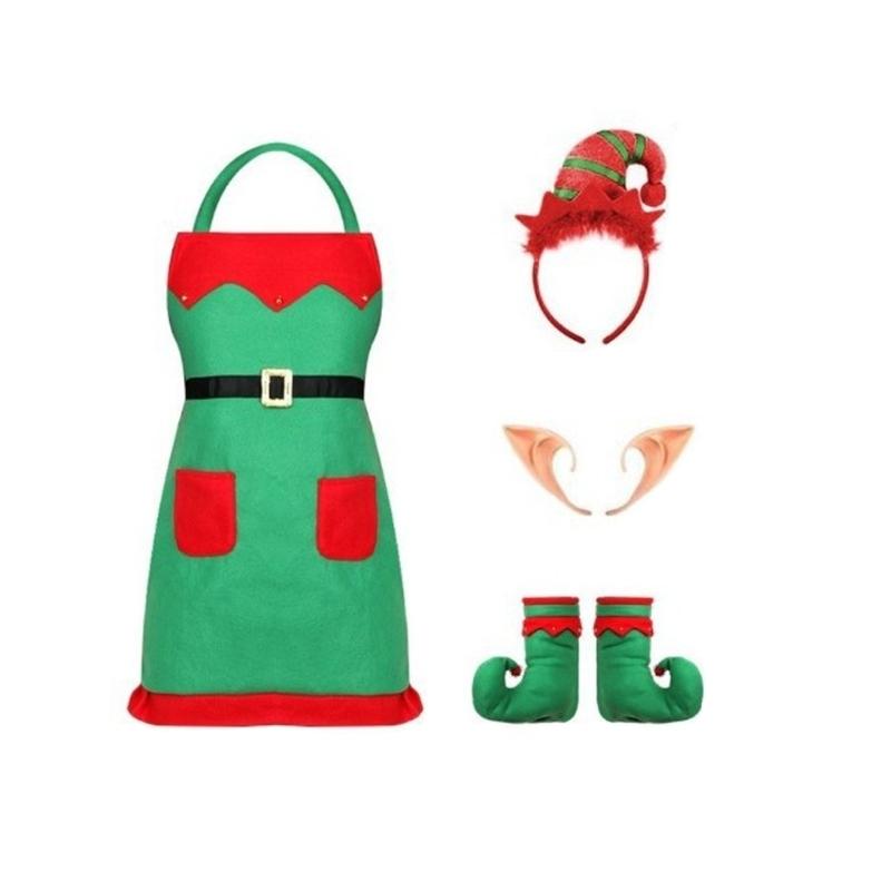 Holiday Apron Dress Costume Set With Accessories Cosplay Elf Dressingup Props For Christmas Celebration Gathering Wear