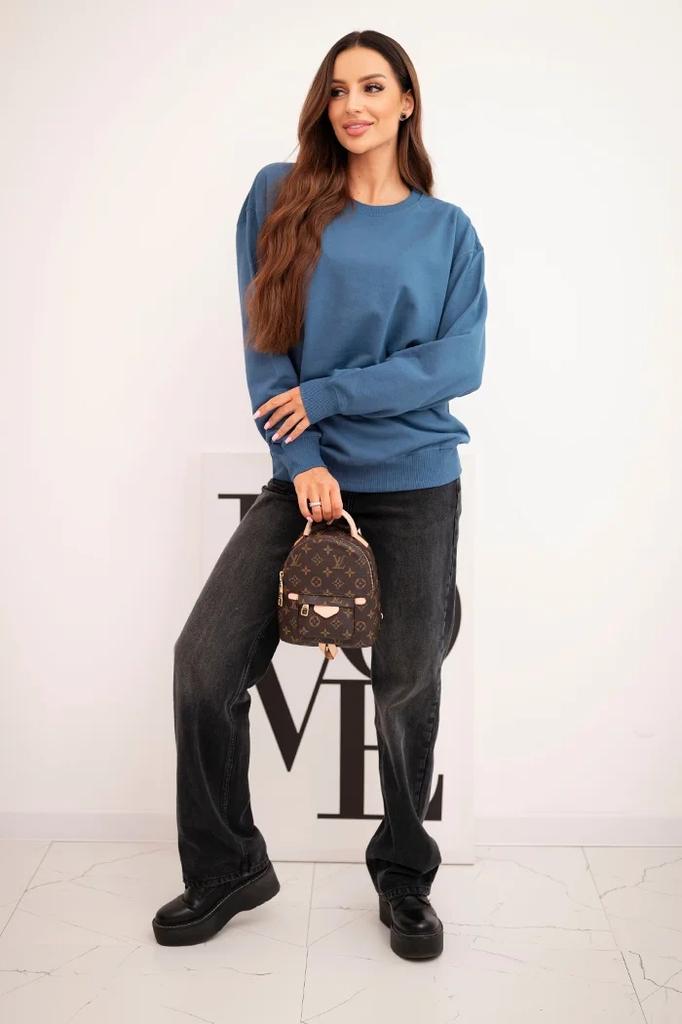 Bluza Damska Pętelkowa Bawełniana Basic Z Okrągłym Dekoltem Jeansowa S