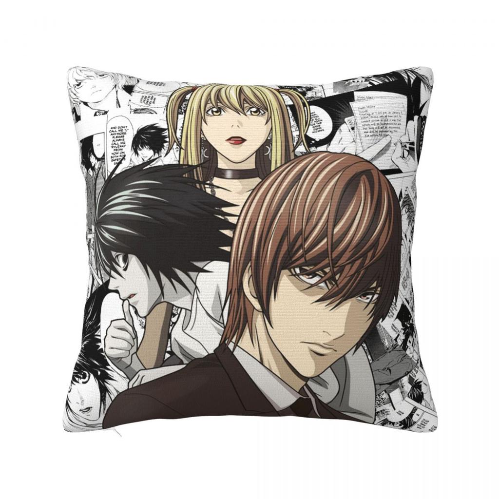 Death Note Manga Square Pillow Cases Anime Light Yagami Cushion Covers Zippered Decorative Pillowcase for Living Room 45x45cm